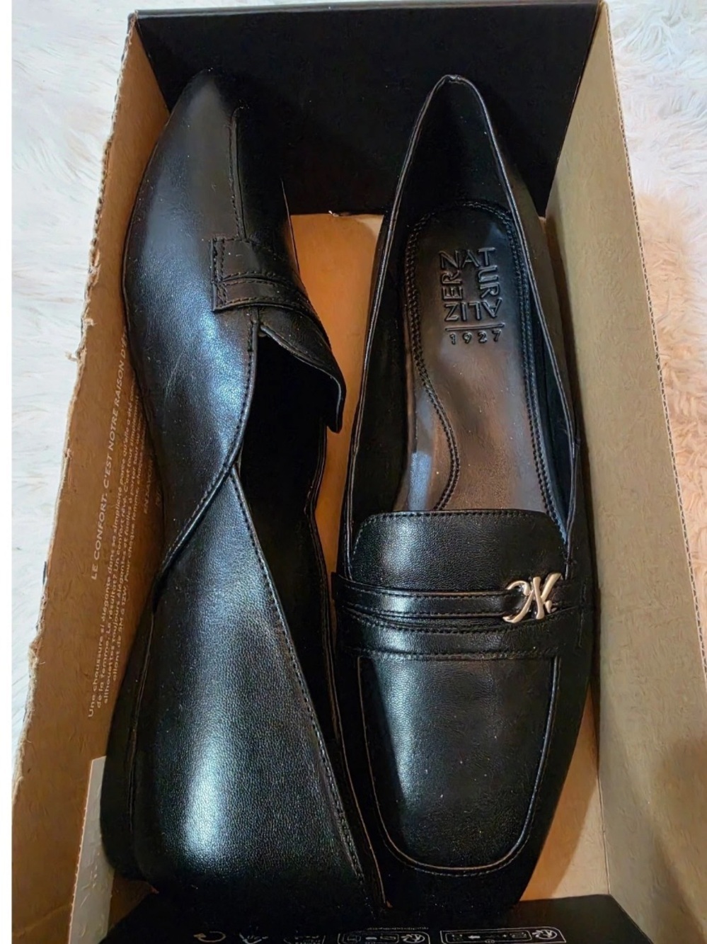 NIB Naturalizer Create Black Leather Slip On Loafers Women's 7M Square Toe - Picture 9 of 15